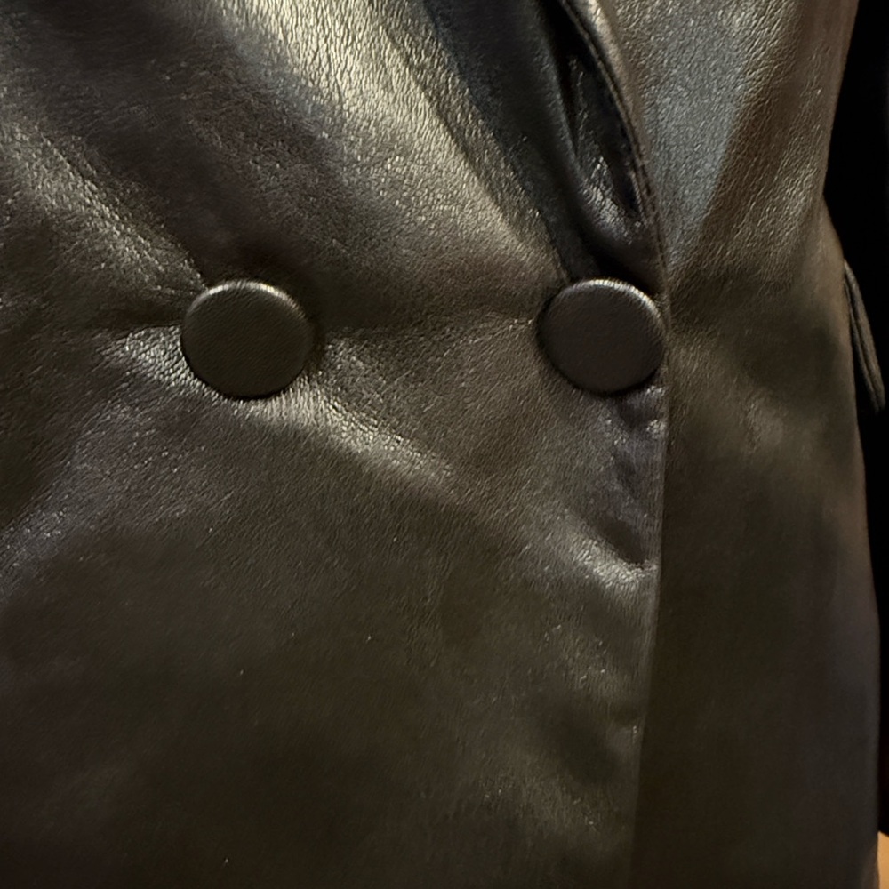 Alice + Olivia Kyrie Vegan Leather Blazer Romper | Black Faux Leather | Back Zip - Picture 3 of 10